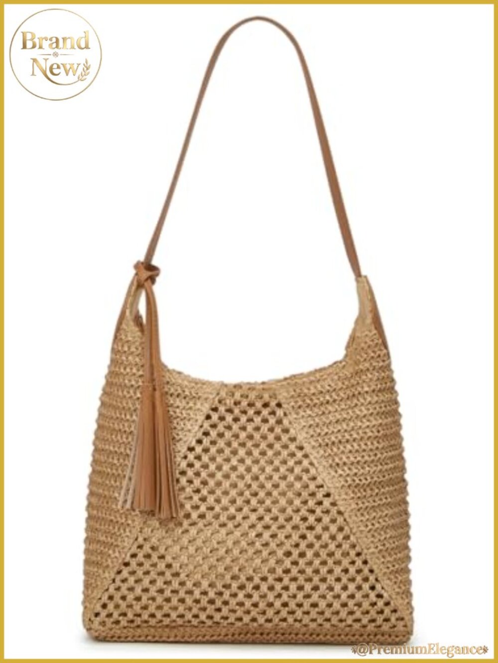 Straw Woven Tote Bag for Beach Vacation Tassel Shoulder Handbag Large